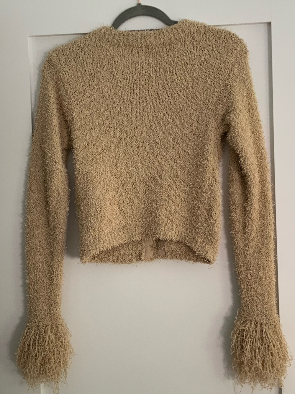 ZARA Fringed Knit Cardigan Sand Beige - Picture 6 of 8